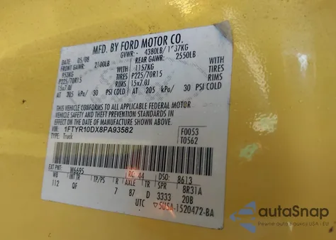 2008 Ford Ranger Xl/Xlt from USA, damaged, VIN 1FTYR10DX8PA93582